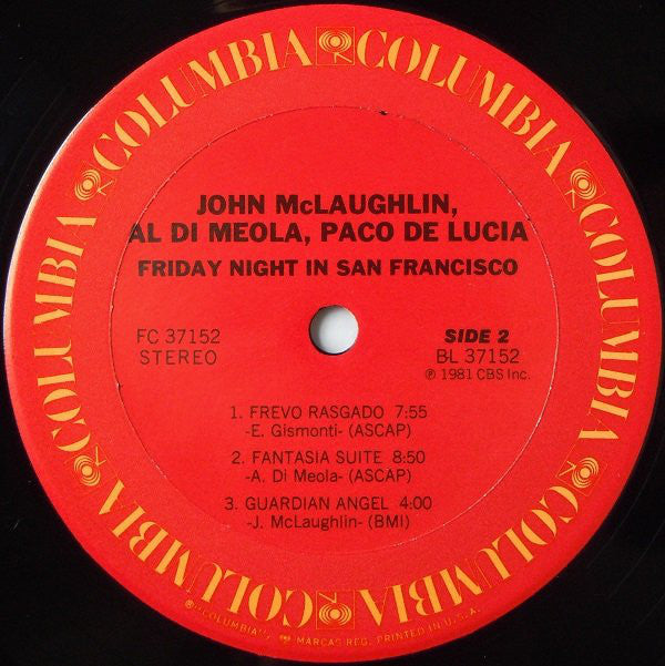 Al Di Meola, John McLaughlin, Paco De Lucia* : Friday Night In San Francisco (LP, Album, Ter)