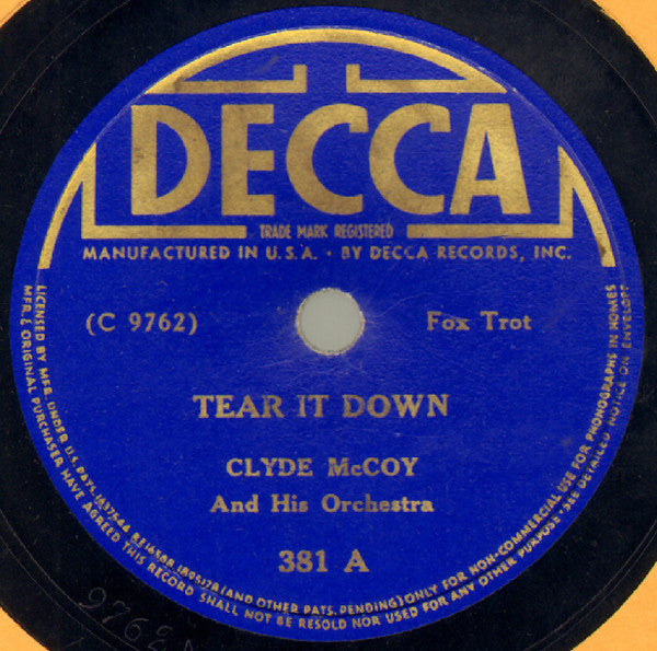 Clyde McCoy And His Orchestra : Tear It Down / Sugar Blues (Shellac, 10", RP)