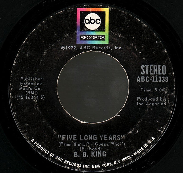 B. B. King* : Summer In The City / Five Long Years (7", Single, Styrene)