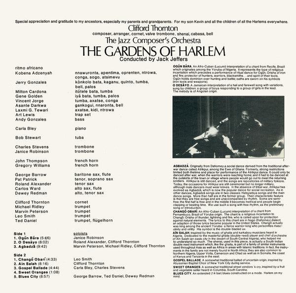Clifford Thornton & The Jazz Composer's Orchestra : The Gardens Of Harlem (LP, Album)