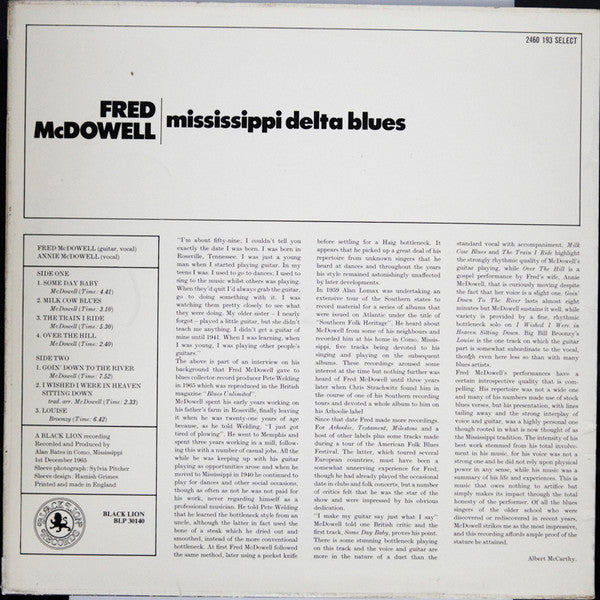 Fred McDowell : Mississippi Delta Blues (LP, Album)
