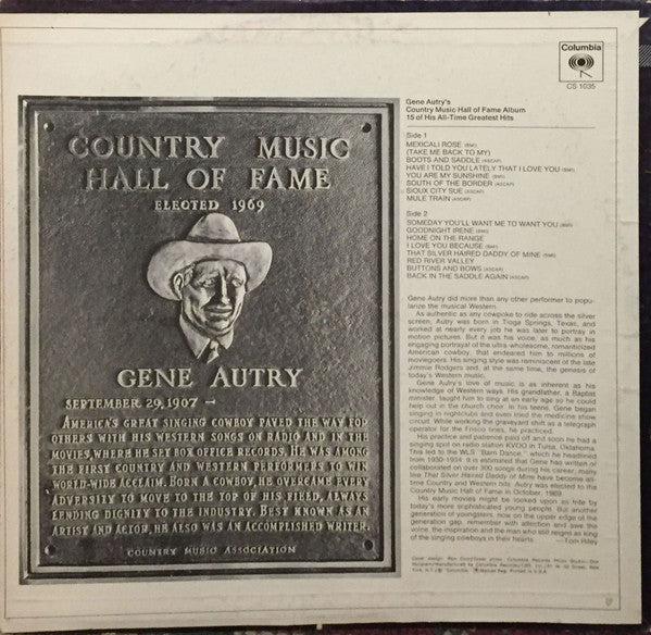 Gene Autry : Gene Autry's Country Music Hall Of Fame Album (LP, Comp, RP)
