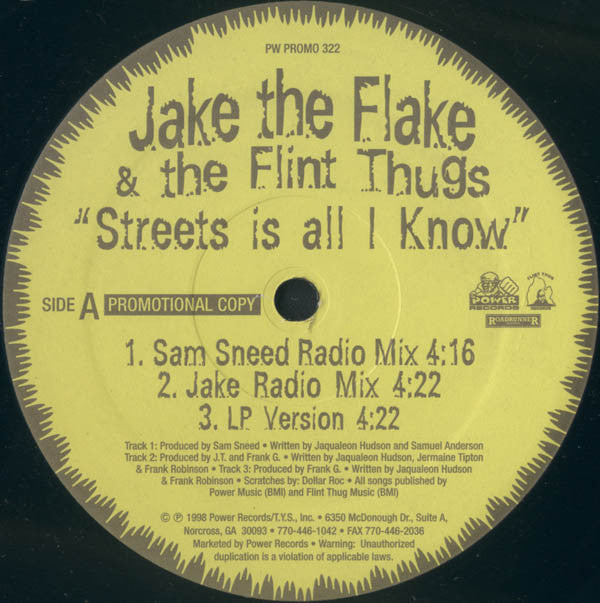 Jake The Flake & The Flint Thugs : Streets Is All I Know / F.A.N.G. / Money, Mack, Murder (12", Promo)