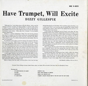 Dizzy Gillespie : Have Trumpet, Will Excite! (LP, Album, Mono)