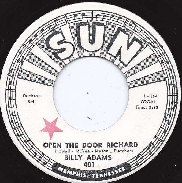 Billy Adams (13) : Open The Door Richard / Rock Me Baby (7", Single, Promo)