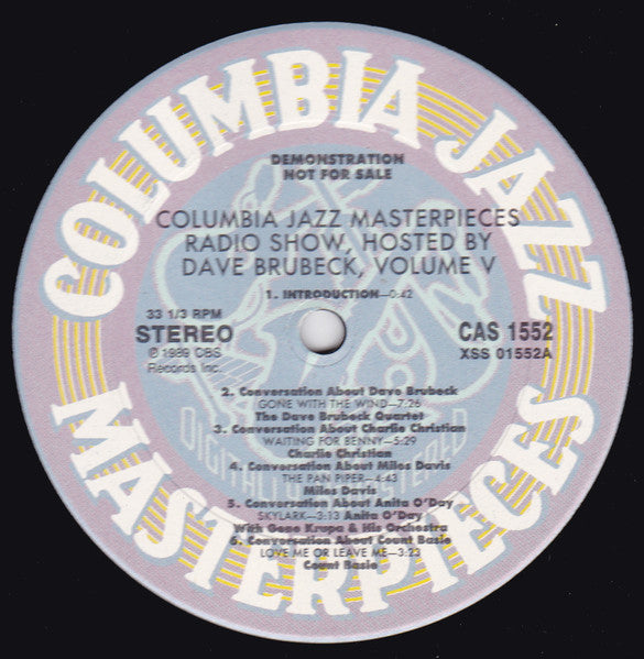Various : Columbia Jazz Masterpieces Radio Show Hosted By Dave Brubeck, Volume V (LP, Comp, Mono, Promo)