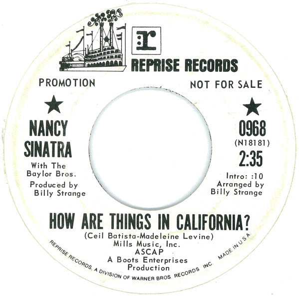 Nancy Sinatra : How Are Things In California? (7", Single, Promo)