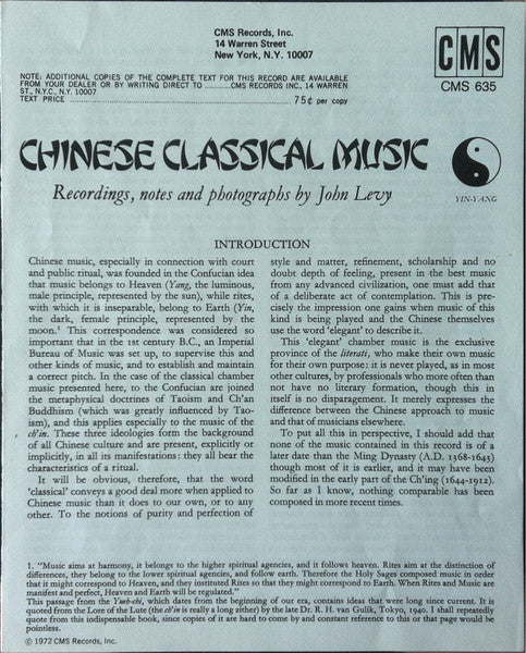 John Levy (2) : Chinese Classical Music (LP, Album)