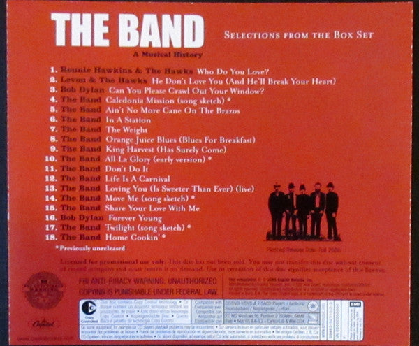 The Band : The Band: A Musical History - Selections From The Box Set (CD, Comp, Promo, RM, Smplr, Cop)