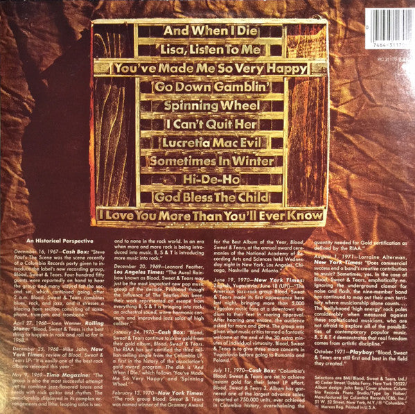 Blood, Sweat & Tears* : Blood, Sweat & Tears Greatest Hits (LP, Comp, RE)