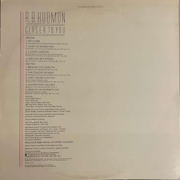 R.B. Hudmon : Closer To You (LP, Album, PR )