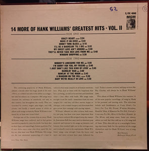 Hank Williams : 14 More Of Hank Williams' Greatest Hits Vol. II (LP, Comp)