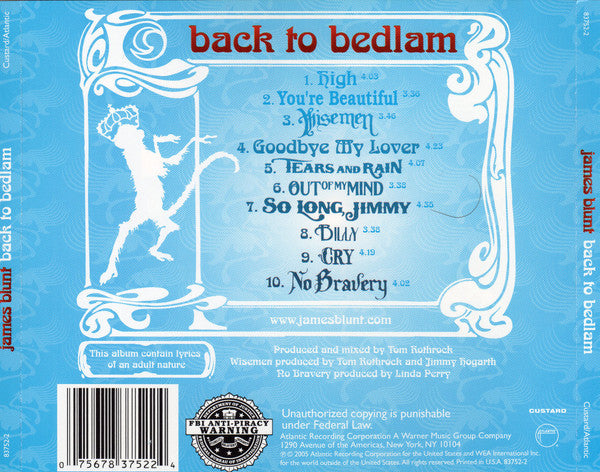 James Blunt : Back To Bedlam (CD, Album, Cin)