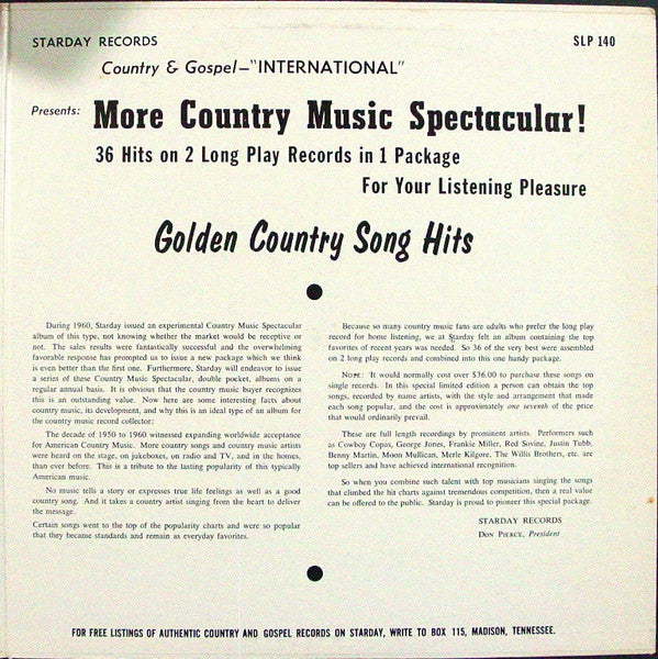 Various : More Country Music Spectacular (2xLP, Comp, Mono, Gat)