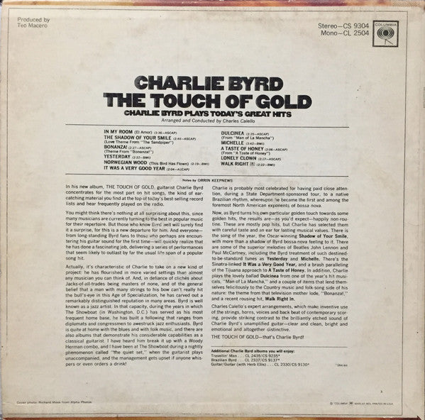 Charlie Byrd : The Touch Of Gold (Charlie Byrd Plays Today’s Great Hits) (LP, Album)