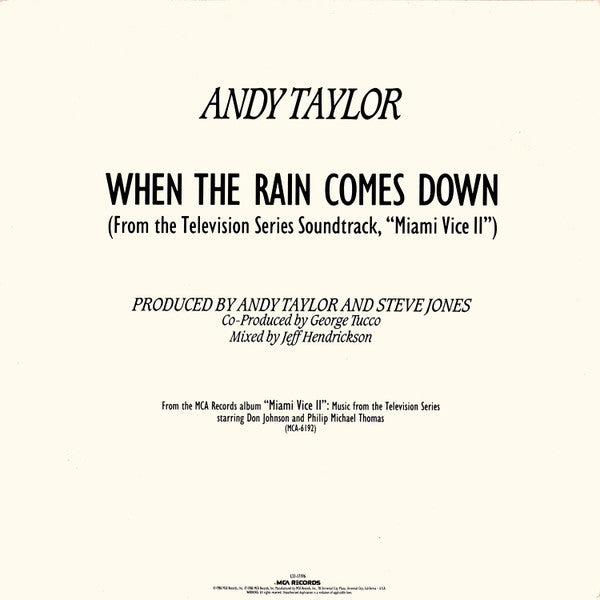 Andy Taylor : When The Rain Comes Down (12", Promo)