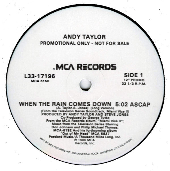 Andy Taylor : When The Rain Comes Down (12", Promo)