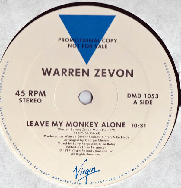 Warren Zevon : Leave My Monkey Alone (12", Promo)