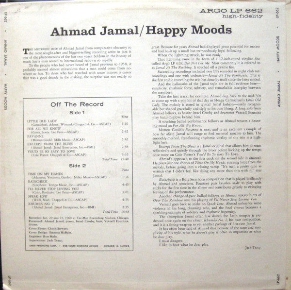 Ahmad Jamal : Happy Moods (LP, Album, Mono)