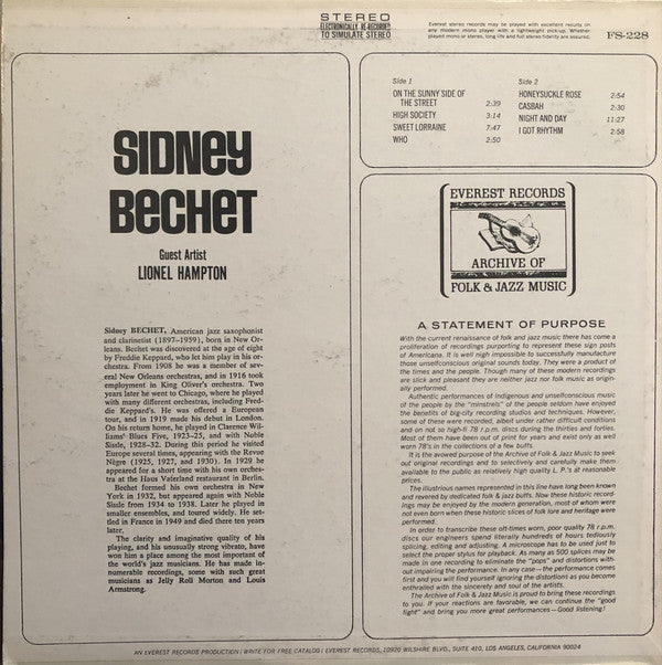 Sidney Bechet Guest Artist Lionel Hampton : Sidney Bechet (LP, Comp, RE)