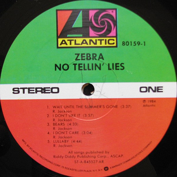 Zebra (8) : No Tellin' Lies (LP, Album, AR )
