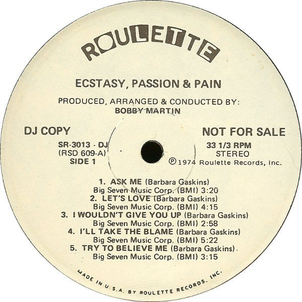 Ecstasy, Passion & Pain : Ecstasy, Passion & Pain (LP, Album, Promo)