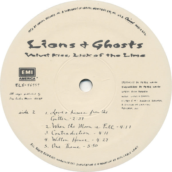 Lions & Ghosts : Velvet Kiss, Lick Of The Lime (LP, Album, Spe)