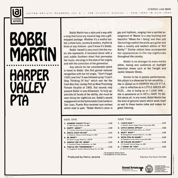 Bobbi Martin : Harper Valley P.T.A. (LP)