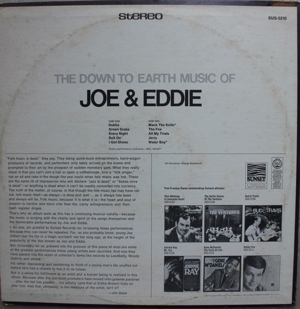 Joe & Eddie : Down To Earth (LP, Album, RE)