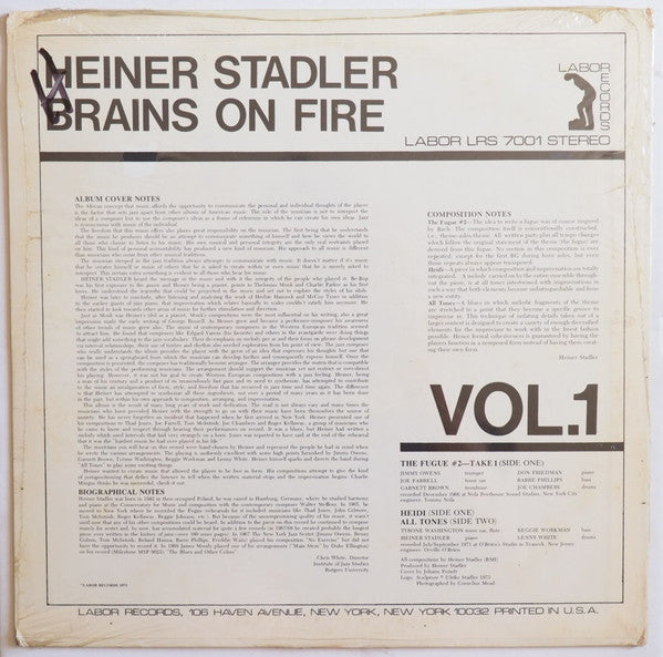Heiner Stadler : Brains On Fire Vol. 1 (LP)