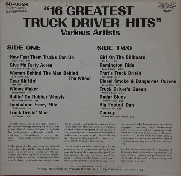 Various : 16 Greatest Truck Driver Hits (LP, Comp, Blu)