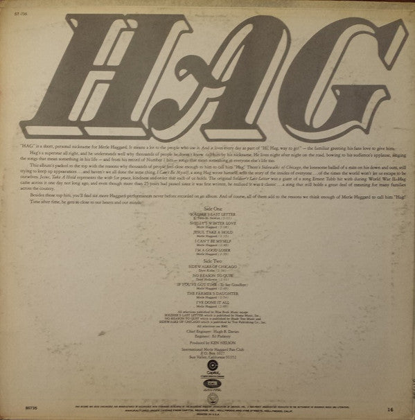 Merle Haggard And The Strangers (5) : Hag (LP, Album, Los)