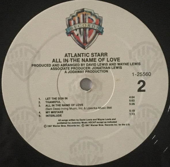 Atlantic Starr : All In The Name Of Love (LP, Album, Spe)