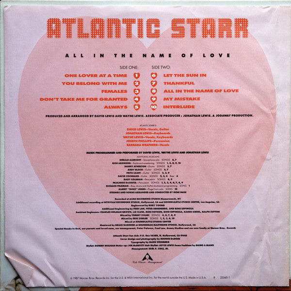 Atlantic Starr : All In The Name Of Love (LP, Album, Spe)