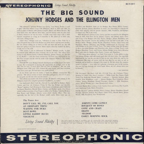 Johnny Hodges And The Ellington Men* : The Big Sound (LP, Album)