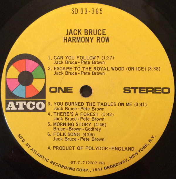Jack Bruce : Harmony Row (LP, Album, Pre)