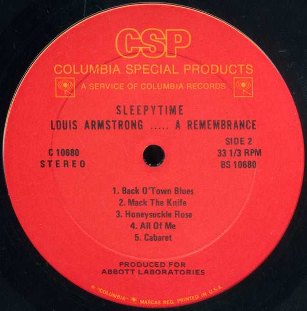 Louis Armstrong : Sleepytime Louis Armstrong . . . A Remembrance (LP, Comp)