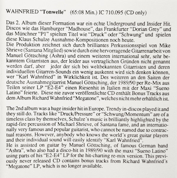 Richard Wahnfried : Tonwelle (CD, Album, RE, RM)