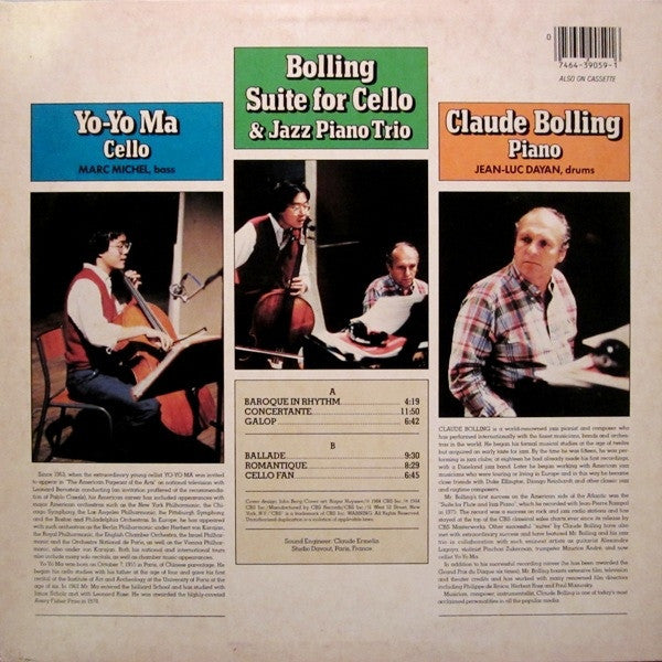 Claude Bolling, Yo-Yo Ma : Suite For Cello & Jazz Piano Trio (LP, Album)