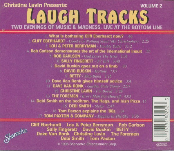 Various : Christine Lavin Presents Laugh Tracks: Volume 2 - Two Evenings Of Music & Madness, Live At The Bottom Line (CD, Album)