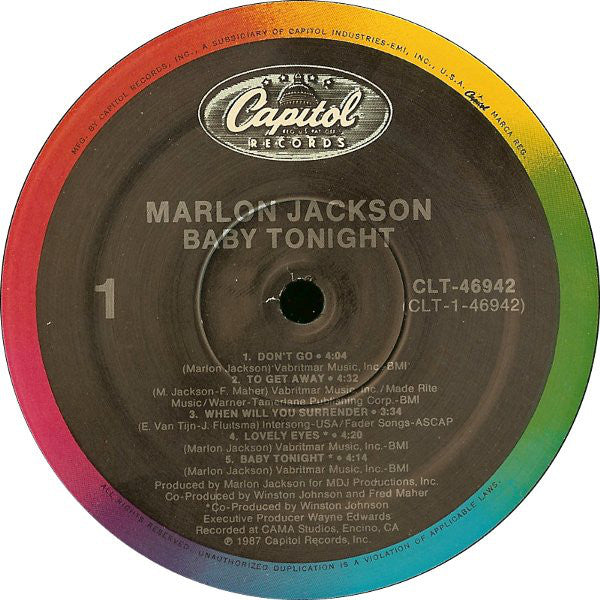 Marlon Jackson : Baby Tonight (LP, Album)