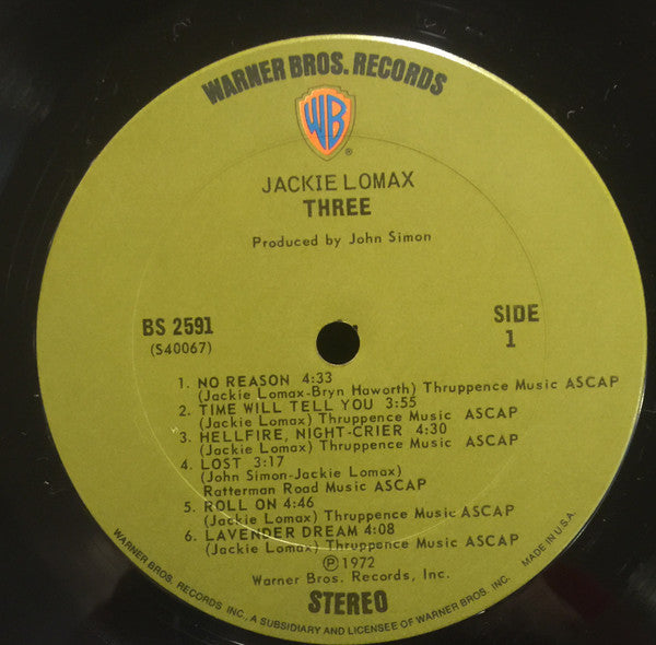 Jackie Lomax : Three (LP, Album, San)