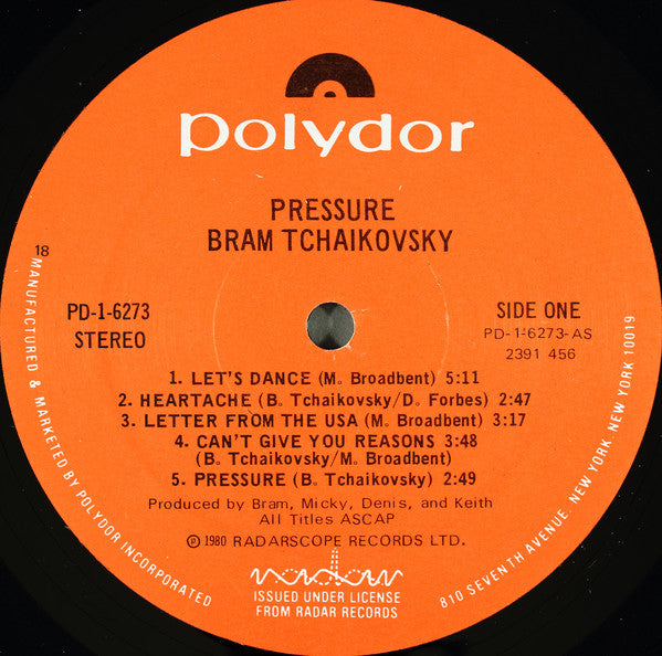 Bram Tchaikovsky : Pressure (LP, Album, 18 )