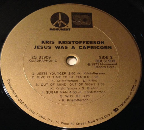 Kris Kristofferson : Jesus Was A Capricorn (LP, Album, Quad)