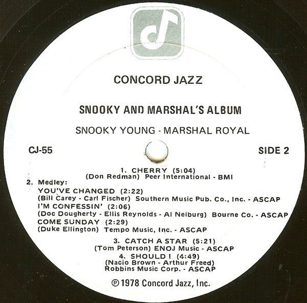 Snooky Young, Marshal Royal*, Freddie Green, Ross Tompkins, Ray Brown, Louie Bellson* Special Guest Scat Man Crothers* : Snooky & Marshal's Album (LP, Album)