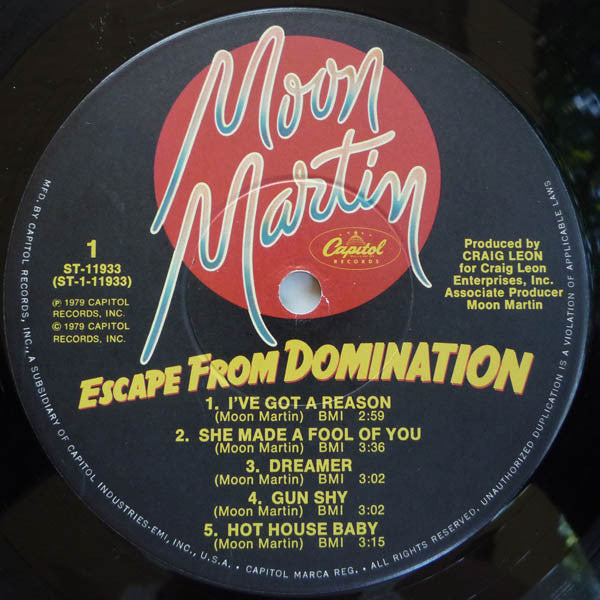 Moon Martin : Escape From Domination (LP, Album, Win)