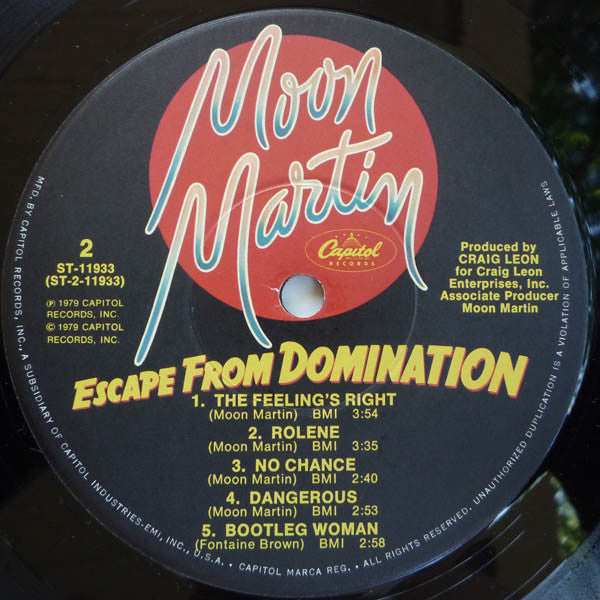 Moon Martin : Escape From Domination (LP, Album, Win)