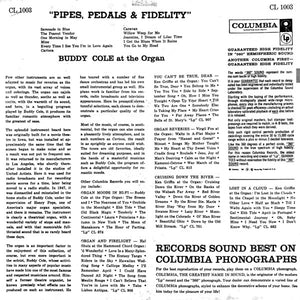 Buddy Cole : Pipes, Pedals And Fidelity (LP, Album, Mono)