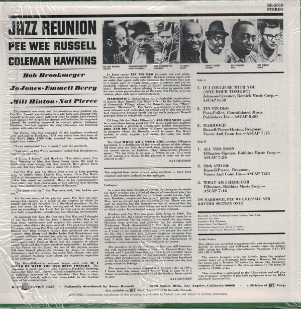 Pee Wee Russell And Coleman Hawkins : Jazz Reunion (LP, Album, RE)