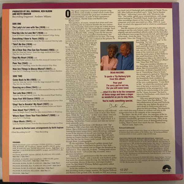 Maxine Sullivan With The Keith Ingham Sextet : The Lady's In Love With You (Maxine Sullivan Sings The Music Of Burton Lane) (LP, Album)